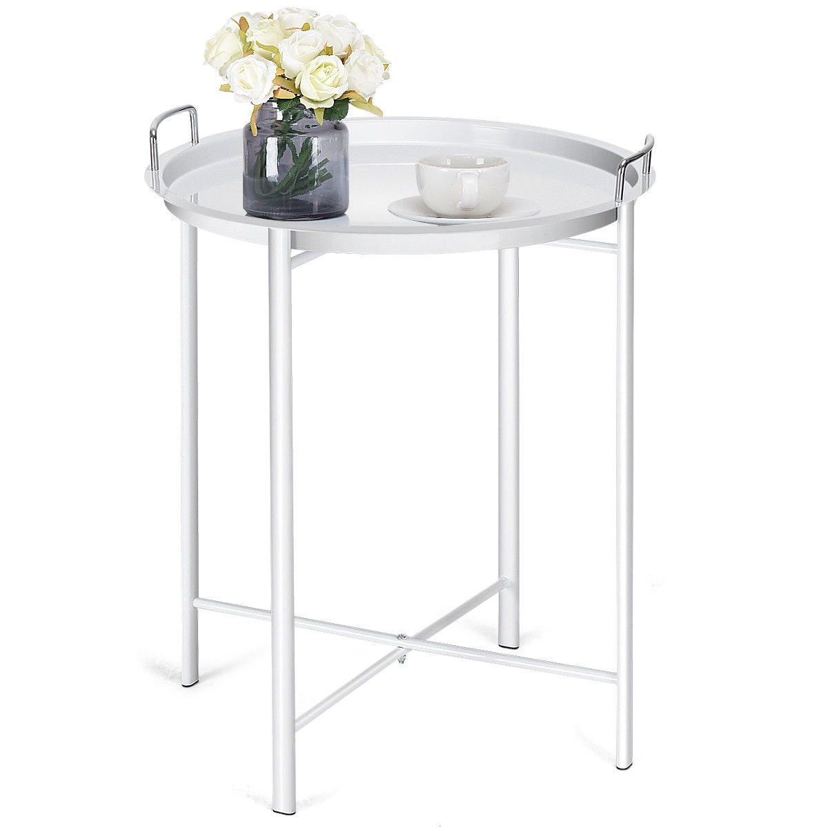 Costway Metal Tray Table Round End Table Sofa SideTable Living Room