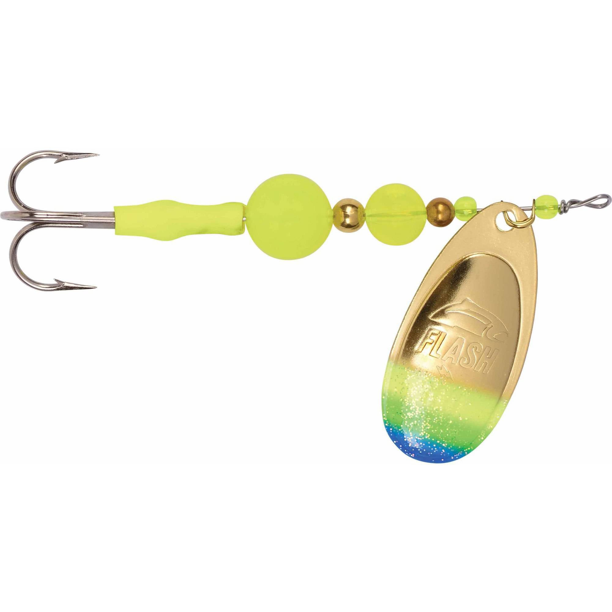 (2 pack) Yakima Bait Worden's Flash Glo Casting Spinner Lure, Brass Chartreuse Green Blue, 1/2 oz.