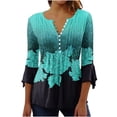 thumbnail image 2 of St. Patrick's Day AXXD Button Down Shirts for Lady V-neck Printed Summer 3/4 Sleeves T Shirts for Women Graphic Tees Clearance Green 12, 2 of 5