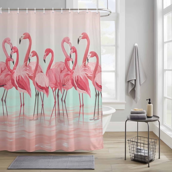 Bathroom Shower Curtain Flamingo Bird on Gradient Background Waterproof Shower Curtains with Hooks, Tropical Pink Animals Bath Curtains Bathtub Curtain Home Decor 36x72in