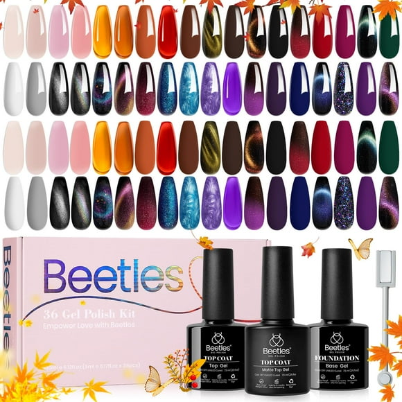 Set de esmaltes de uñas Beetles Cat Eye Gel, 39 unidades con capa base