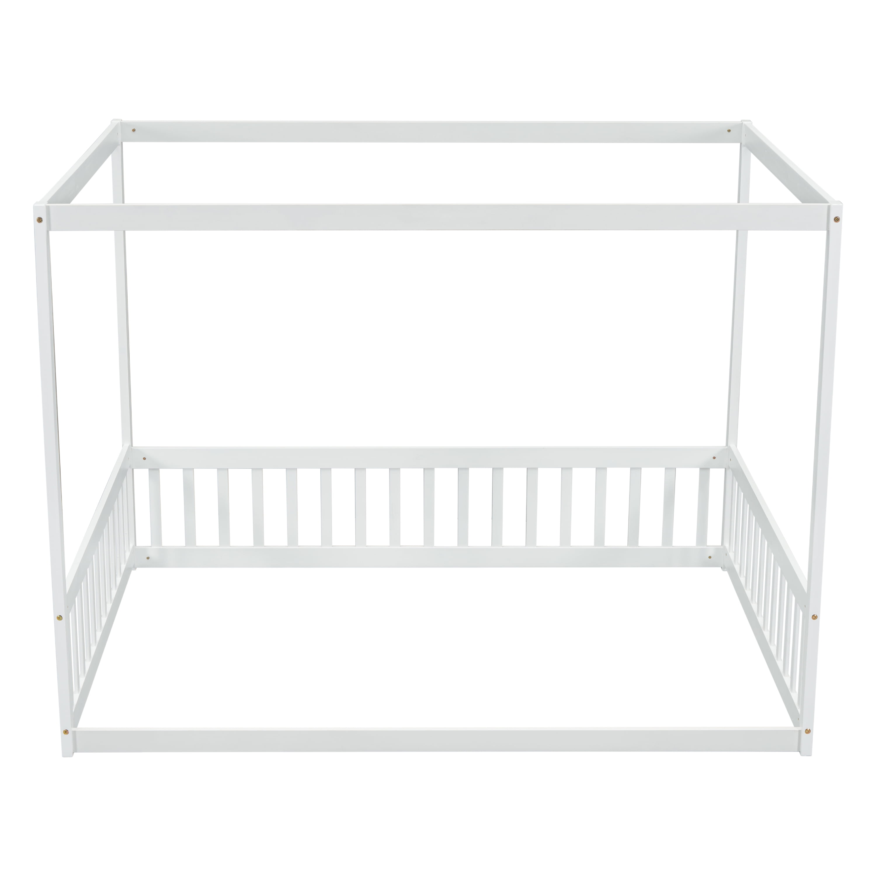 Sailvan Full Size Canopy Frame Rubber Wood Floor Bed with Fence,Guardrails