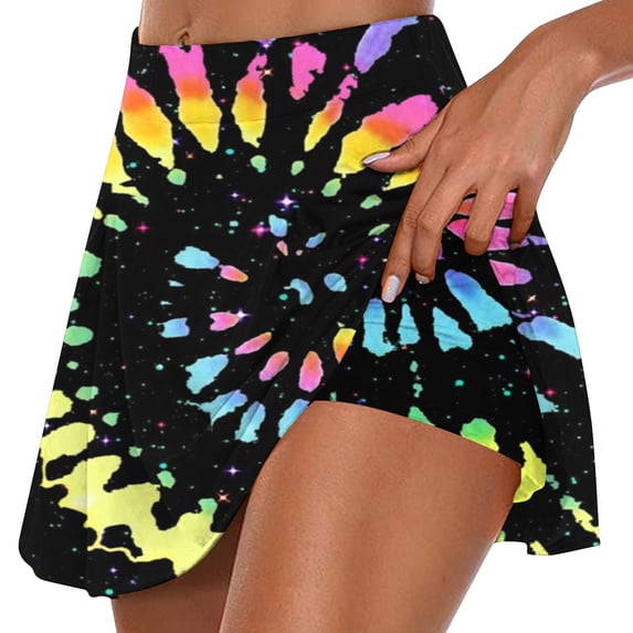 Efsteb Women's Shorts Trendy Pleated Tennis Skirts Casual Stretchy Yoga Fake Two Piece Trouser Skirt Shorts Multicolor XL