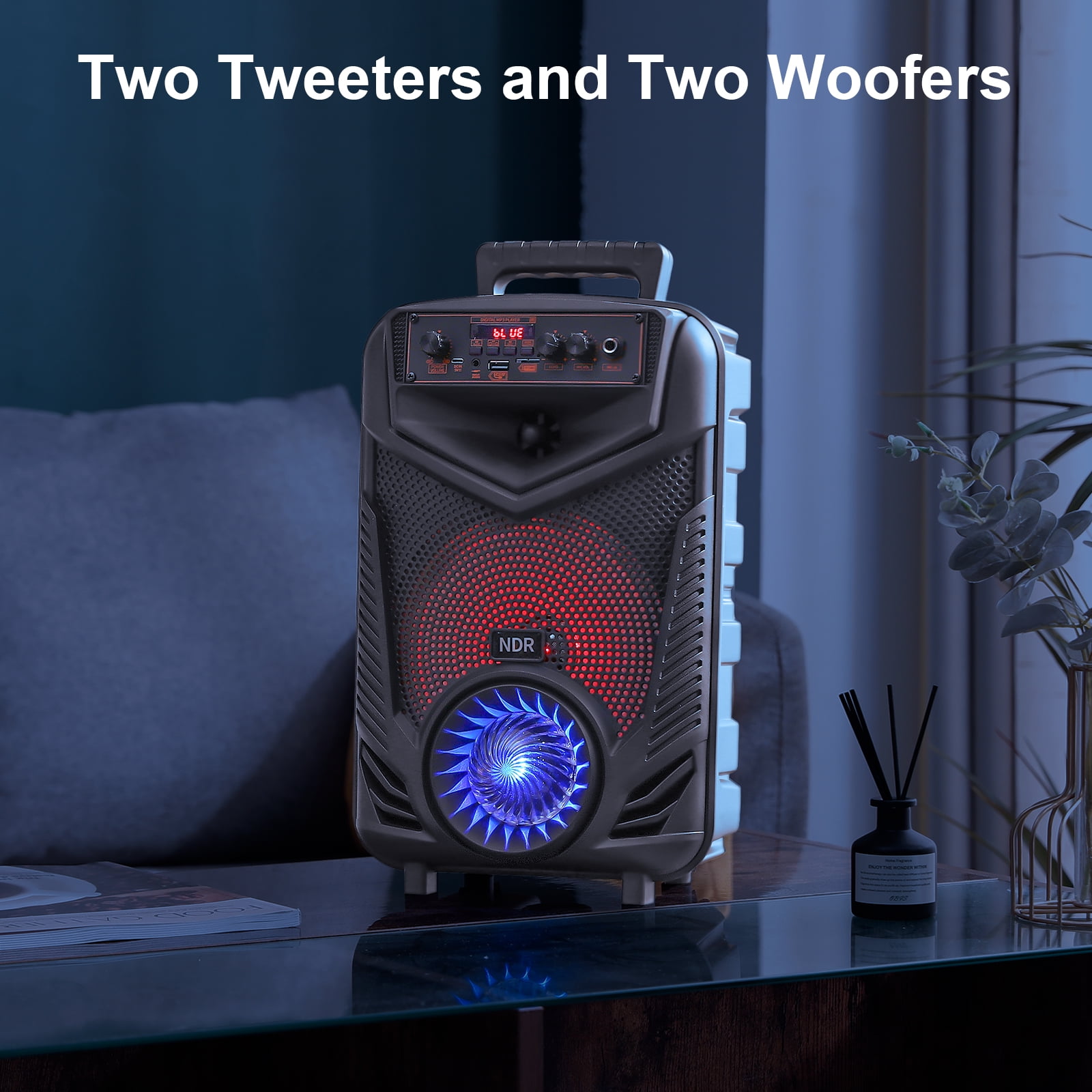 HONGGE LED Bluetooth Party Speaker Karaoke Machine Speaker with 8in. Subwoofer and Microphone