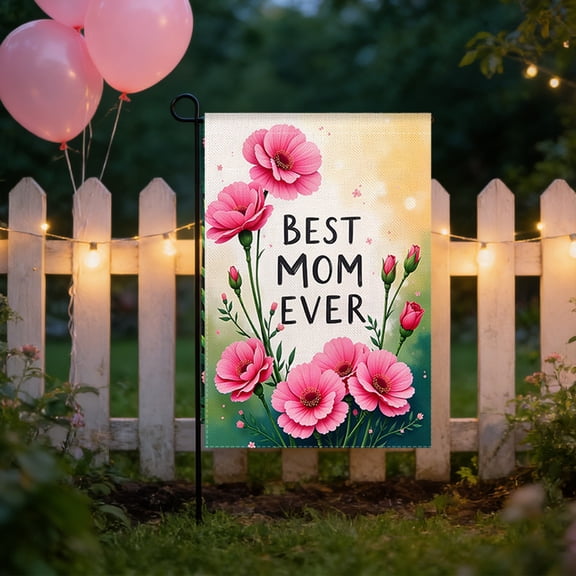 TOPRenddon Mother's Day Double Sided Garden Flag 11.8x17.7 Inch Happy Mother's Day Gift Mom Flowers Heart Design Linen Outdoor Yard Porch Decoration for Home Spring Summer