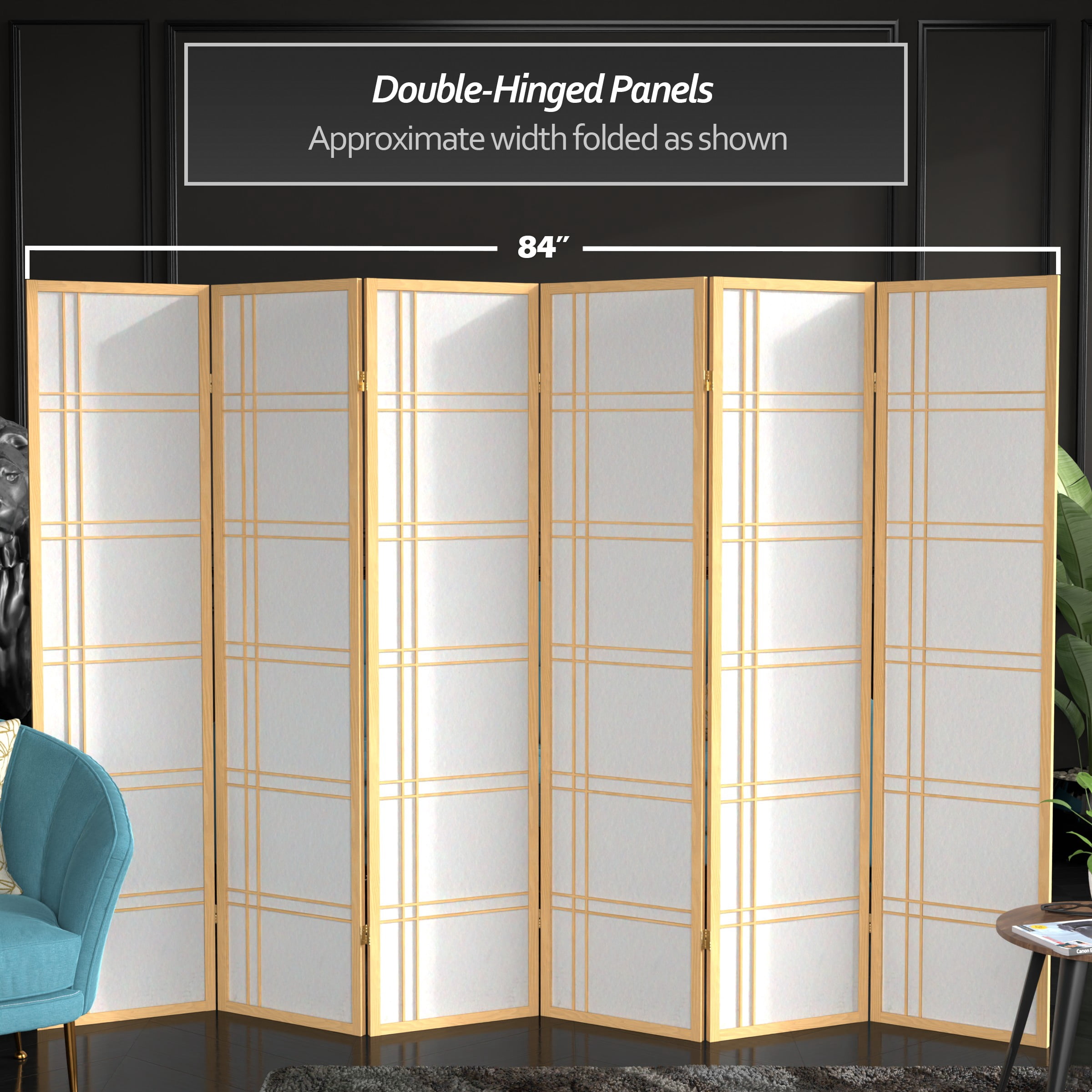 6 ft. Tall Double Cross Shoji Screen - Natural - 6 Panels