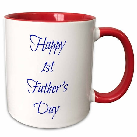 

3dRose Happy 1st Fathers day blue lettering - Two Tone Red Mug 11-ounce