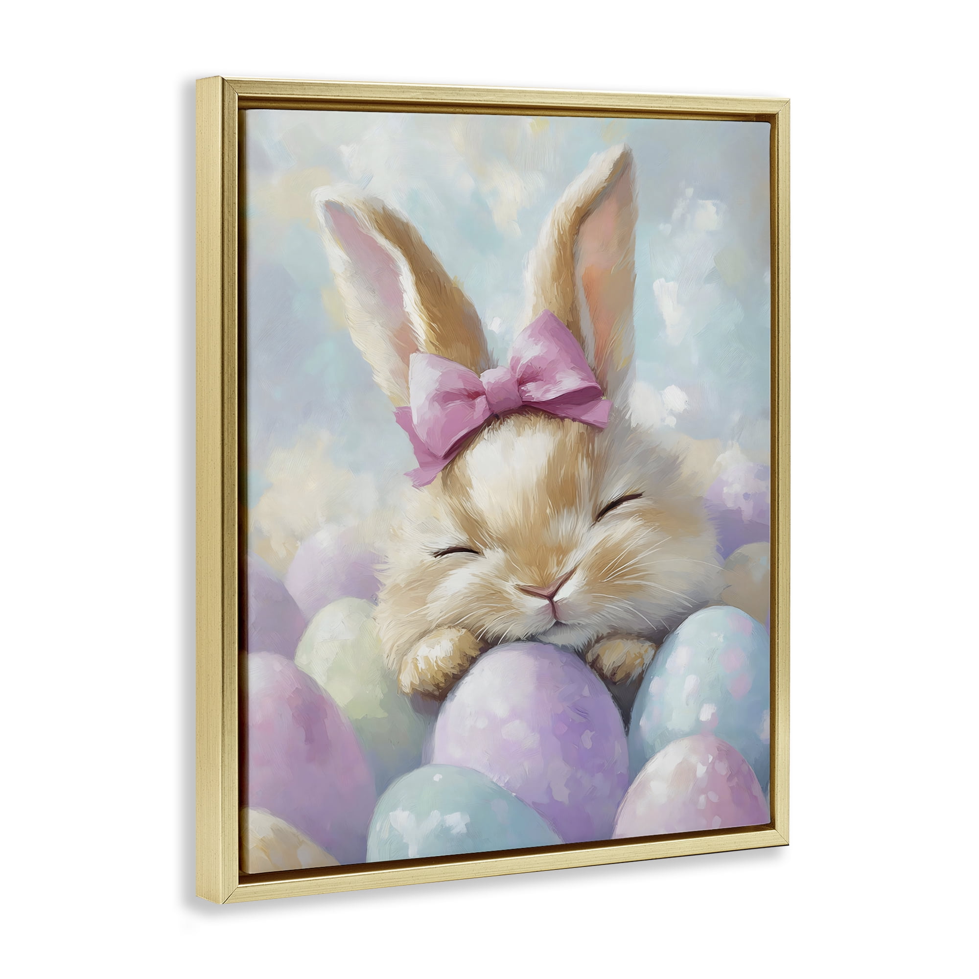 Stupell Industries Sleeping Easter Bunny with Eggs Gold Framed Floater Canvas Wall Art, design by The Prints Vibe