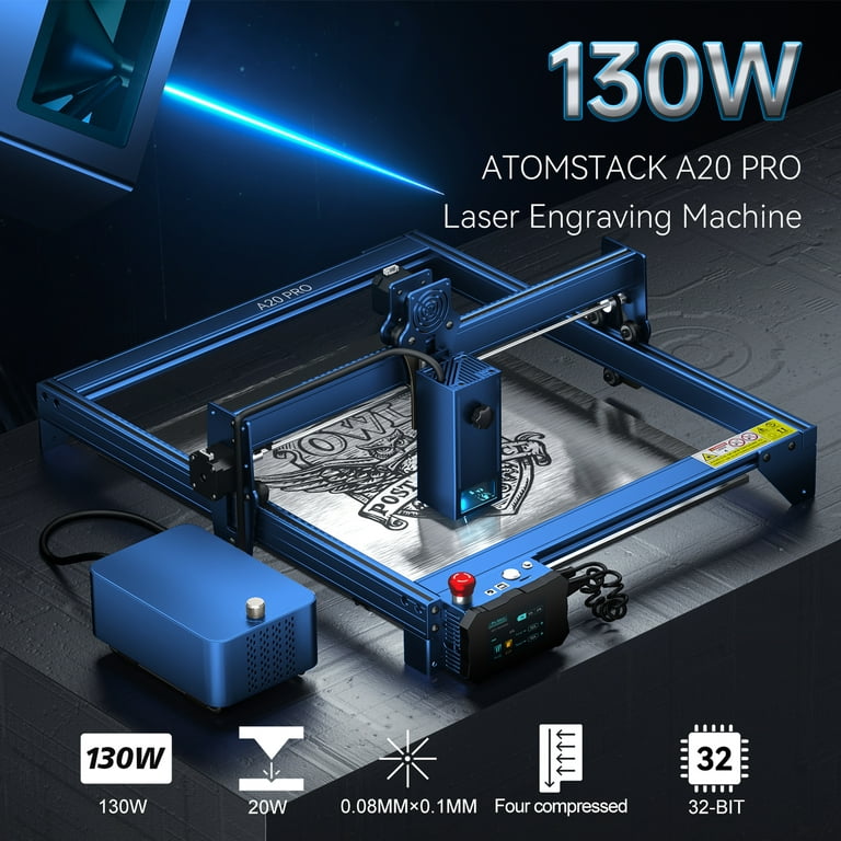 ATOMSTACK A20 Pro Laser Engraver 130W, 20W Optical Power Cutter with F30  Air Assist Kit and Control Panel Engraving Area 400x400mm 