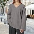 thumbnail image 2 of Yuncity Linen Shirt Women Casual Loose Fashion Long Sleeved Solid Color Retro V Neck Pullover Shirt S-3Xl, 2 of 5