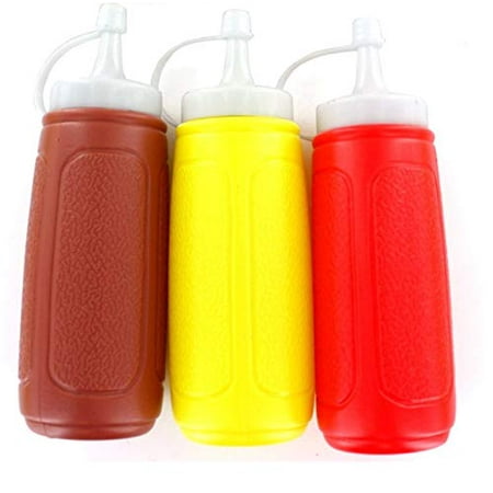 - 3 pc Squeezable Picnic Condiment 8 oz. Squeeze Dispenser Storage Bottles - Great for Ketchup Mustard and BBQ Sauce!