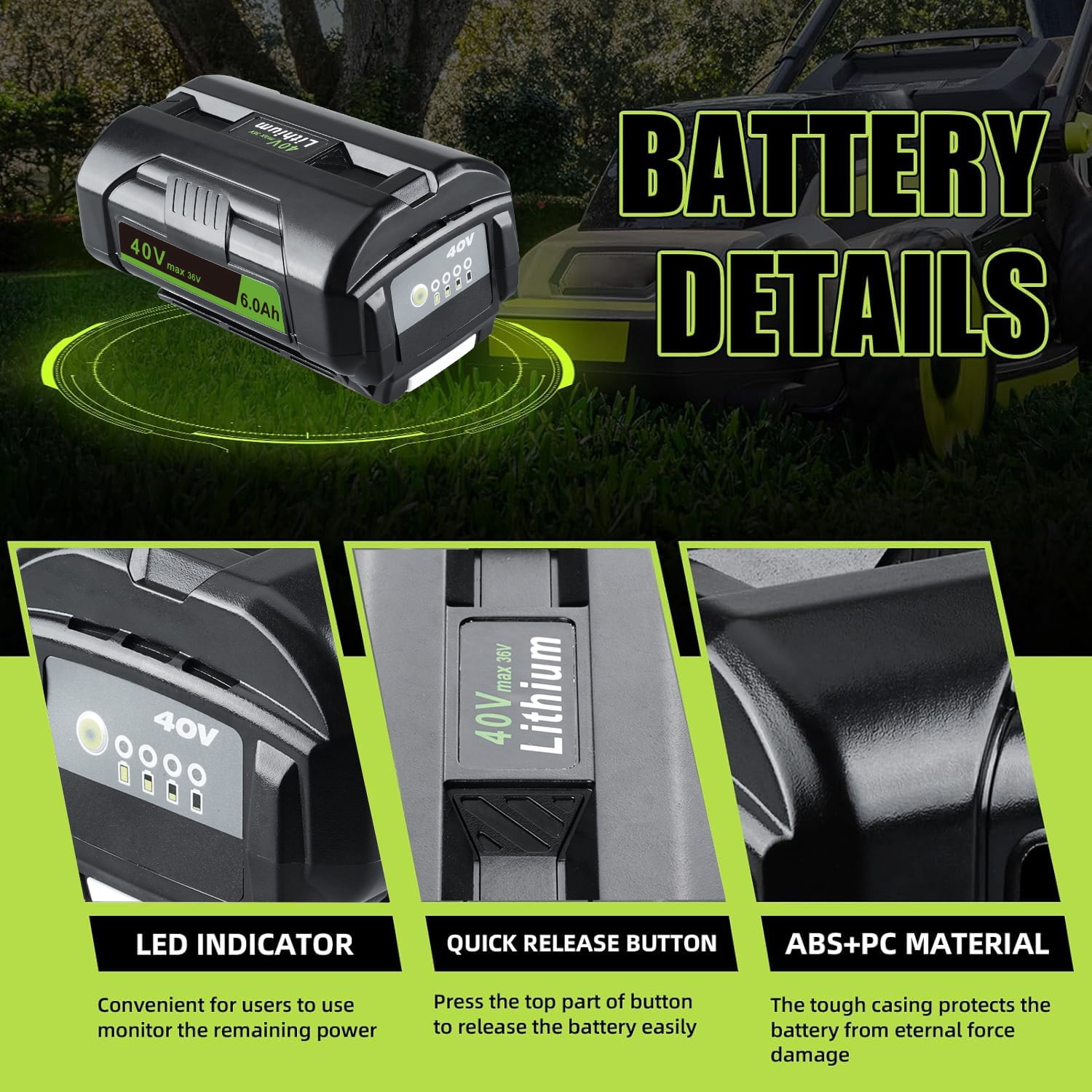 36v 6.0Ah Replace for Ryobi 40V(max) Battery OP4015 OP4050A OP4040 OP4050 OP40201 OP4060 OP4030 Compatible with Ryobi 40V Cordless Power Tools RBL1820G