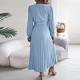 thumbnail image 4 of Women's Elegant Long Sleeve Pleated Midi Dress with Belt V-Neck Button Down A-Line Dress for Formal and Casual Occasions, 4 of 5