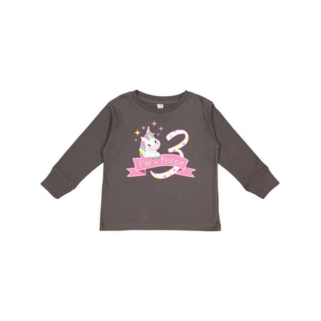 

Inktastic I m Three- Cute Unicorn 3rd Birthday Gift Toddler Boy or Toddler Girl Long Sleeve T-Shirt