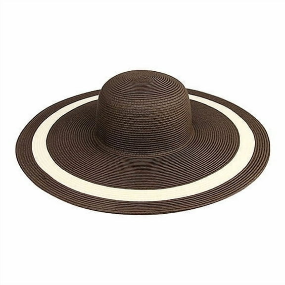 Wide Brim Striped Toyo Straw - Brown/ Natural - HT-8218BN-NT