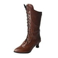 thumbnail image 3 of Mid Calf Boots for Women Vintage Leather Pointed Toe Kitten Heel Dress Wide Calf Booties, 3 of 5