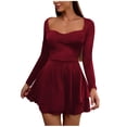 thumbnail image 2 of Gamivast Cocktail Dresses for Women Long Sleeve Square Neck Solid Skater Dress Ruffle Hem Mini Dress Fit and Flare Party Club Night Out Date Night, 2 of 8