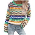 thumbnail image 2 of Lightweight Sweaters for Women Loose Fit Sweater Fair Isle Round Neck Comfortable Fall Winter Long Sleeve Pullovers Top Multicolor Green M, 2 of 4