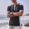 thumbnail image 2 of Men's Short Sleeve Hoodie Cotton Blend Pullover Hooded Top Drawstring Closure Button Front Casual Sports Streetwear Workout Everyday Wear Style Gift | Zenithor,Black L, 2 of 8