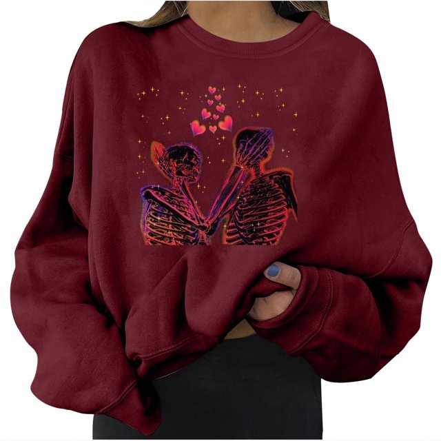 Mujeres moda casual estampado cuello redondo suelta manga larga blusa corta sudaderas sin capucha Fridja fjkfkj2916