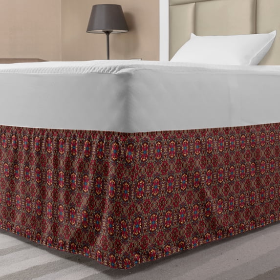 Vintage Bed Skirt, Oriental Middle Eastern Colorful Vivid Flower Detailed Art Print, Elastic Bedskirt Dust Ruffle Wrap Around for Bedding Decor, 4 Sizes, Multicolor, by Ambesonne