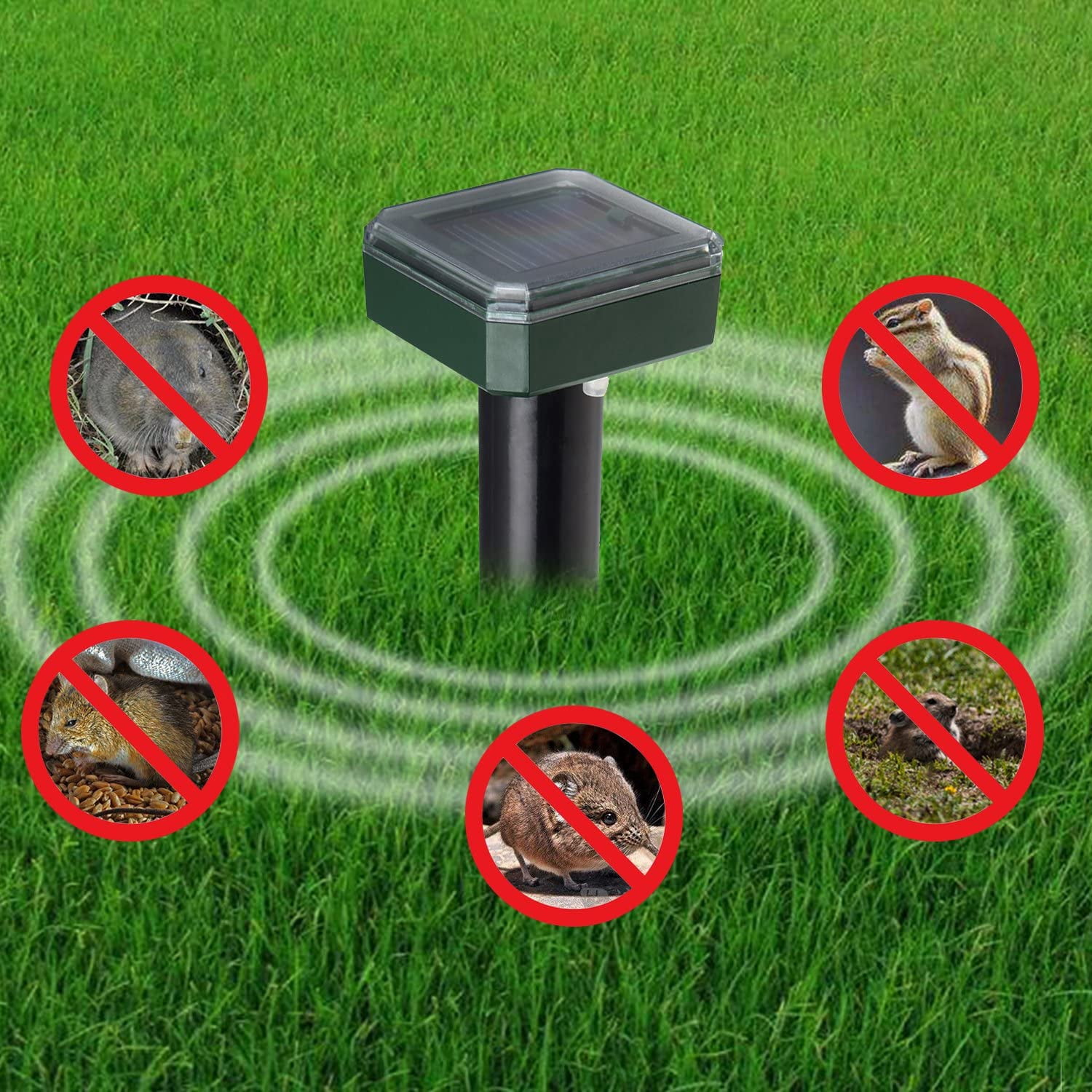 Solar Mole Repellent Ultrasonic 2 Pack Outdoor Powered Sonic Deterrent - Mole Stopper Scare Vole for Lawn Garden & Yard Home - Groundhog Repeller Snake Rodent Gopher Spikes Chaser Pest Control