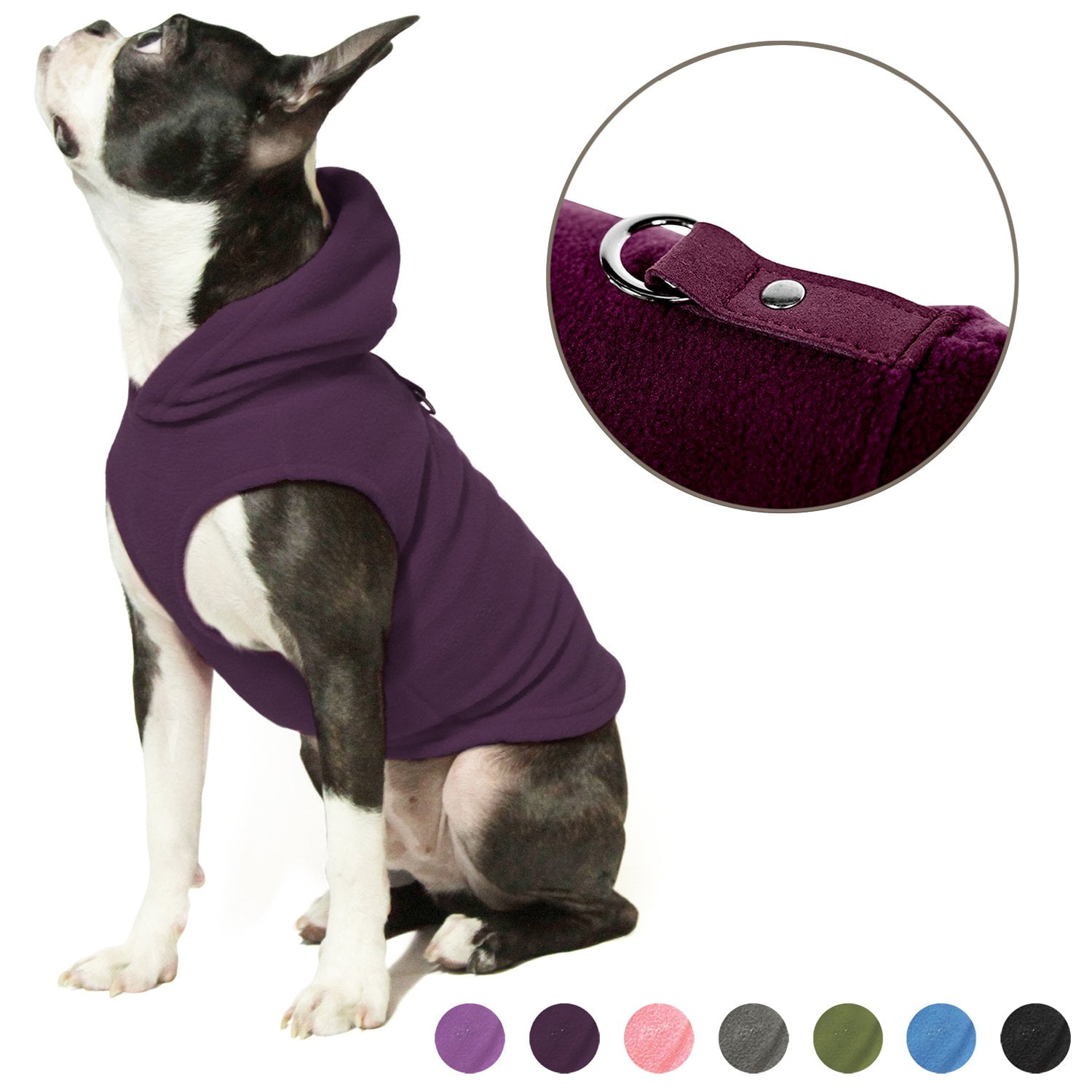Gooby Dog Hoodie Fleece Vest Plum, Medium Pull Over Dog Jacket with