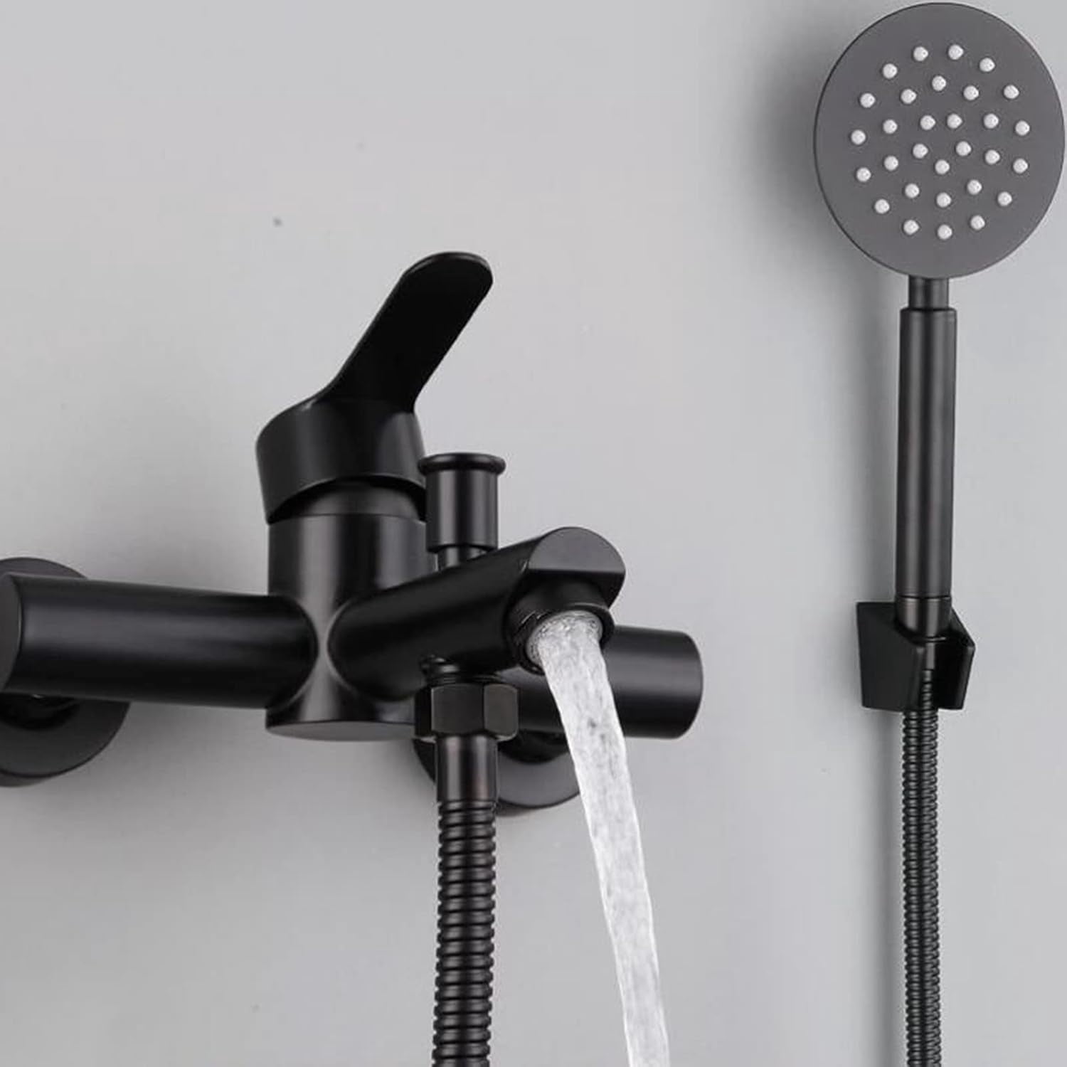 Bath Mixer Tap with Shower Attachment Bathtub Faucet Wall Mounted Stainless Steel Hot and Cold Water Simple Shower Set-Black