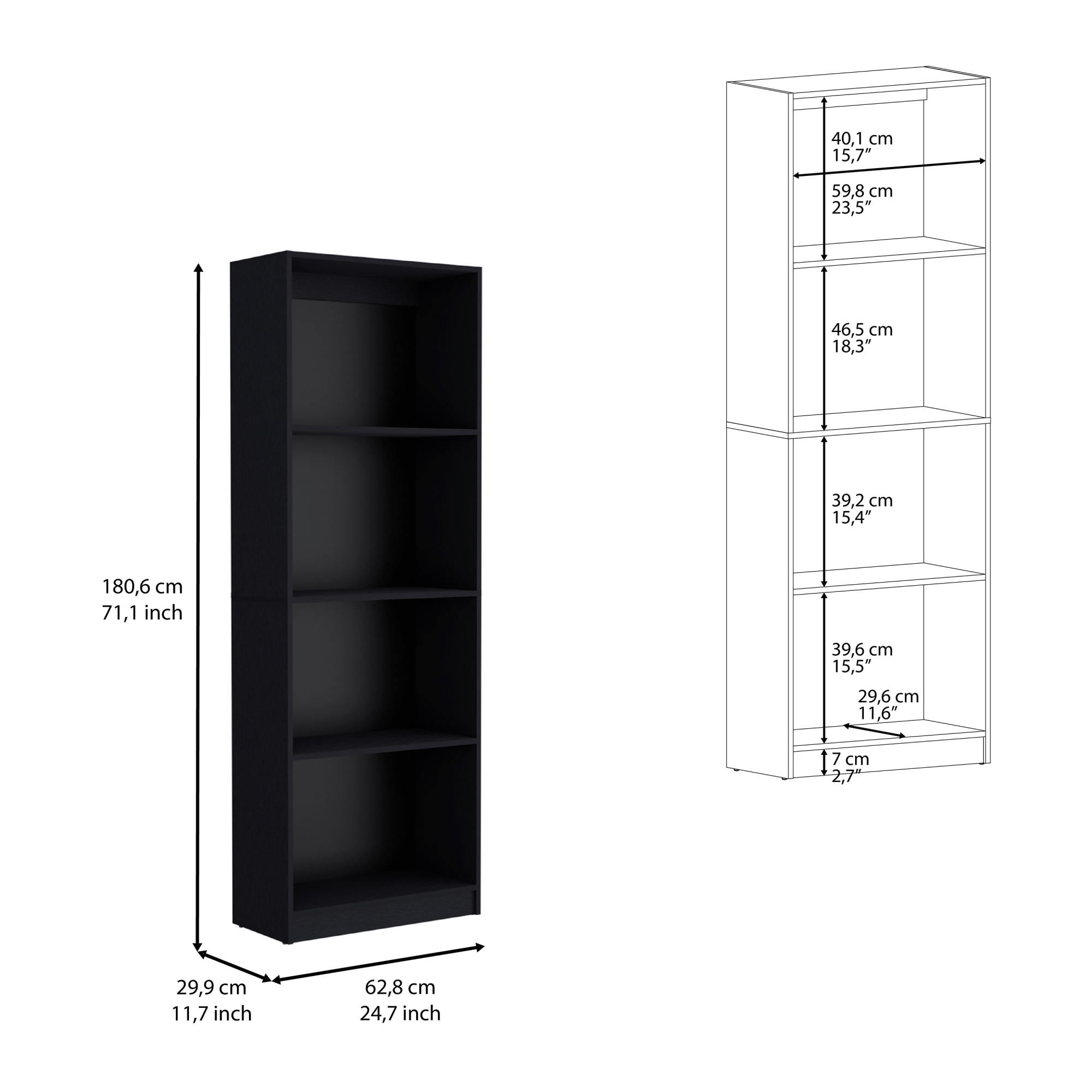 4-Tier Open Bookcase Freestanding Display Storage Shelves for Home Office Living Room Bedroom