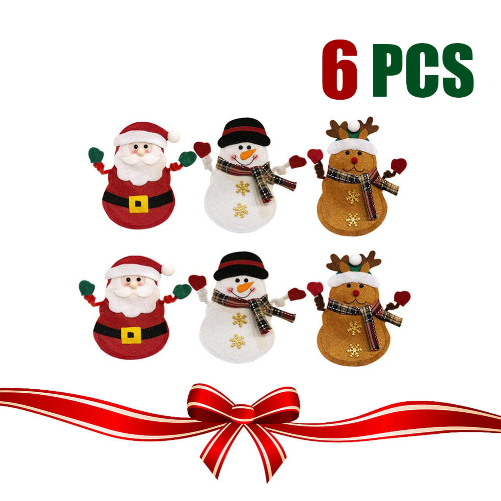 Knifes Forks Bag Santa Claus Snowman Elk Bag Holder Pockets For Christmas Dinner Table Set Ornaments 6pcs 