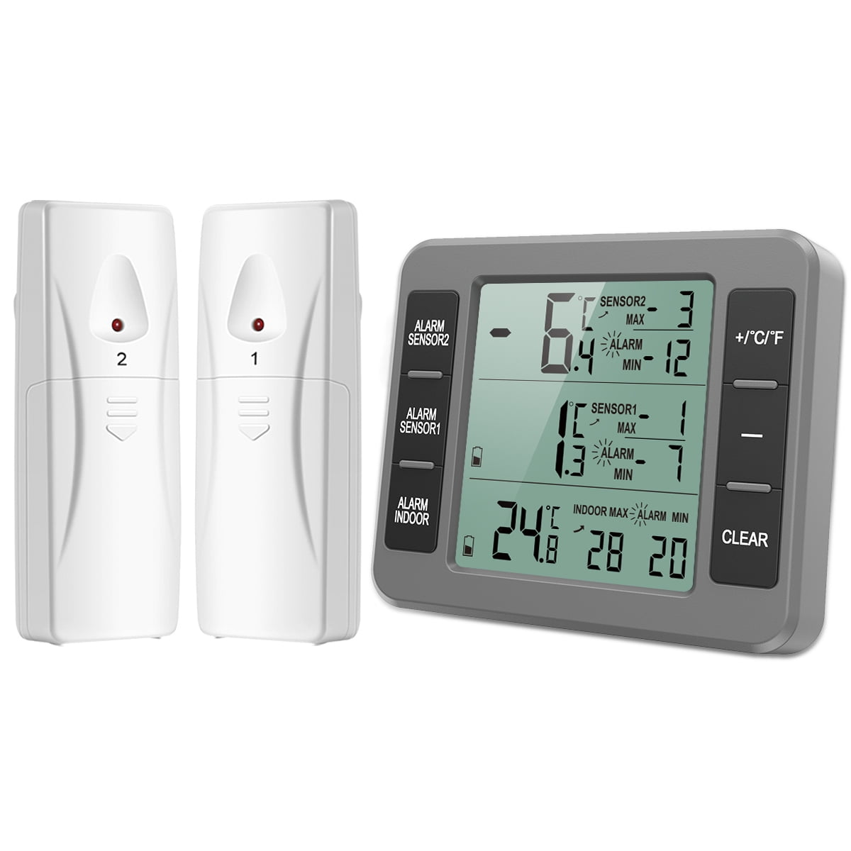 ORIA Refrigerator Thermometer, Indoor Outdoor Thermometer with 2 Wireless  Sensors 