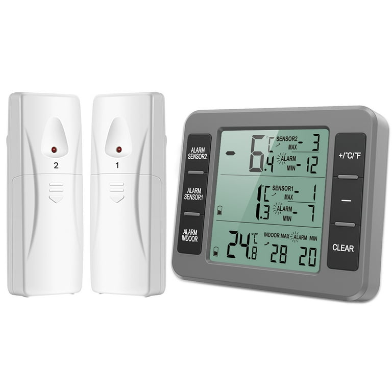 Fridge Thermometer, Digital Alarm Freezer Thermometer, Wireless Indoor  Outdoor Thermometer With 2 Sensors
