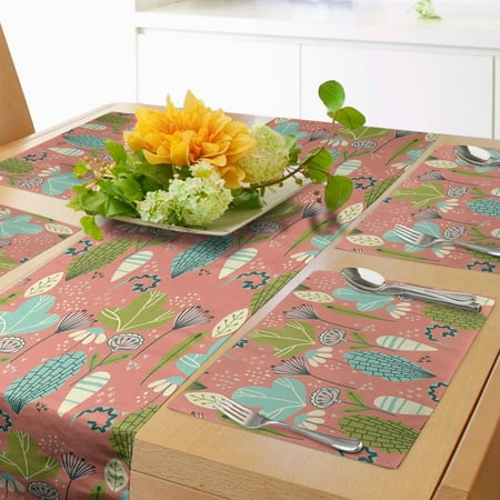 

Woodland Table Runner & Placemats Dandelion Spring Flowers Leaves Daisy Garden Foliage Concept Set for Dining Table Decor Placemat 4 pcs + Runner 12 x72 Coral and Multicolor by Ambesonne