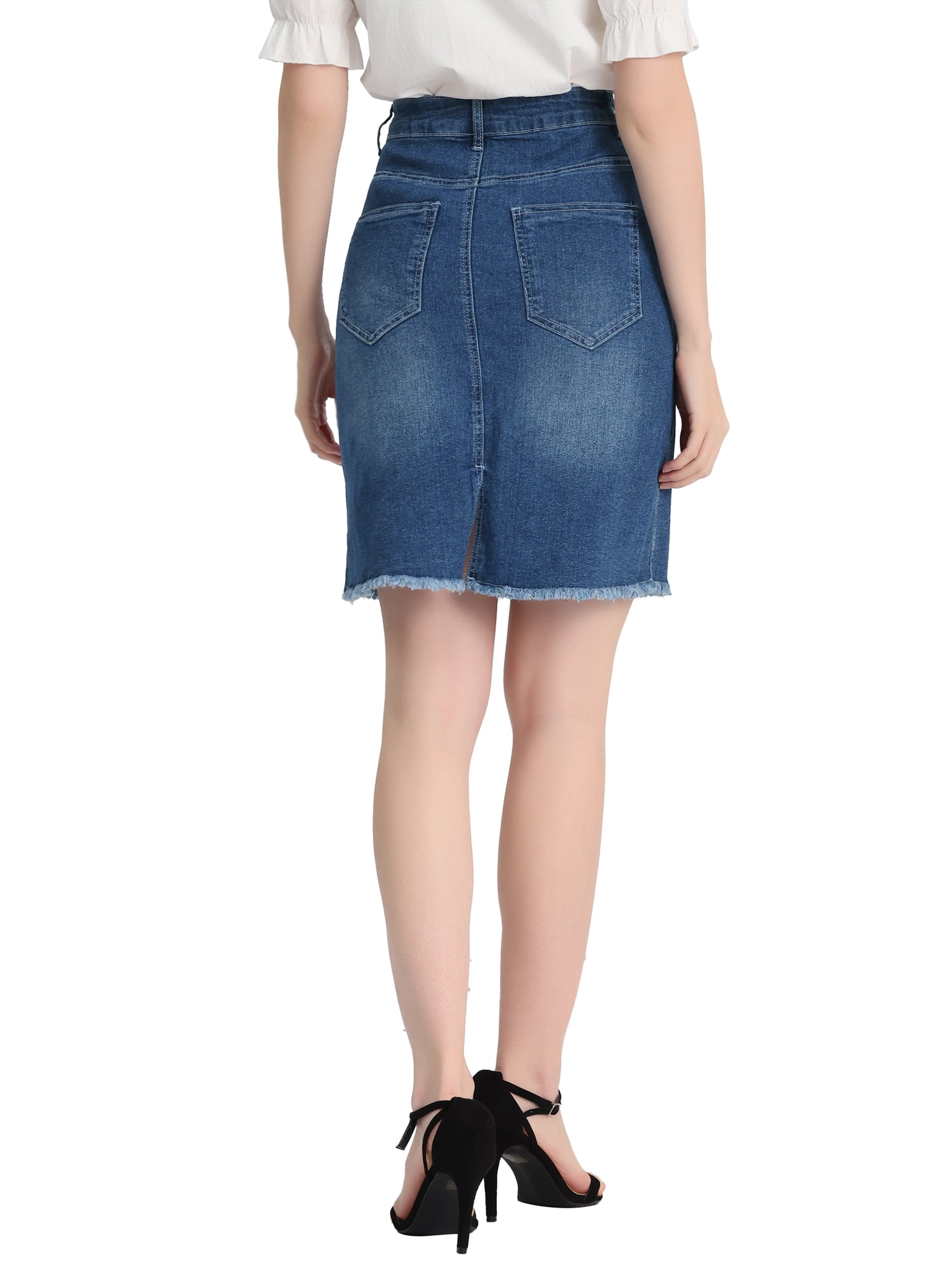 DARING DIVA Women's Ripped Hem Washed Jeans Denim Skirt M Vintage Blue