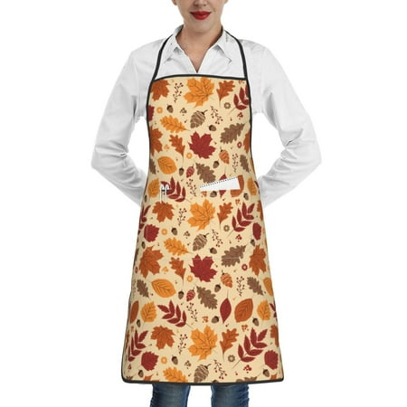 

Disketp Autumn Leaves 2 Kitchen Apron with adjustable Aprons for Women with Pockets Cooking Powder Pink Apron