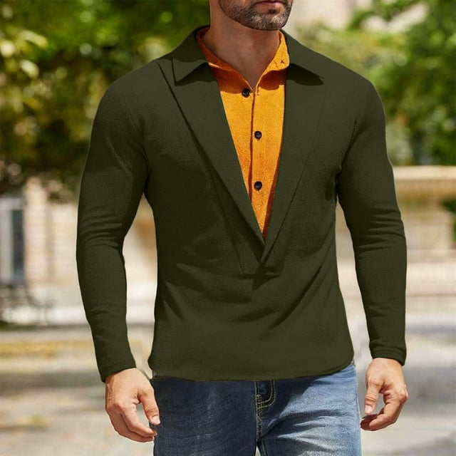 pstuiky Camisas de manga larga abrigadas para hombre, Blusa/camiseta informal elegante a rayas de manga larga con cuello, botones y bolsillo para hombre salir tops xl
