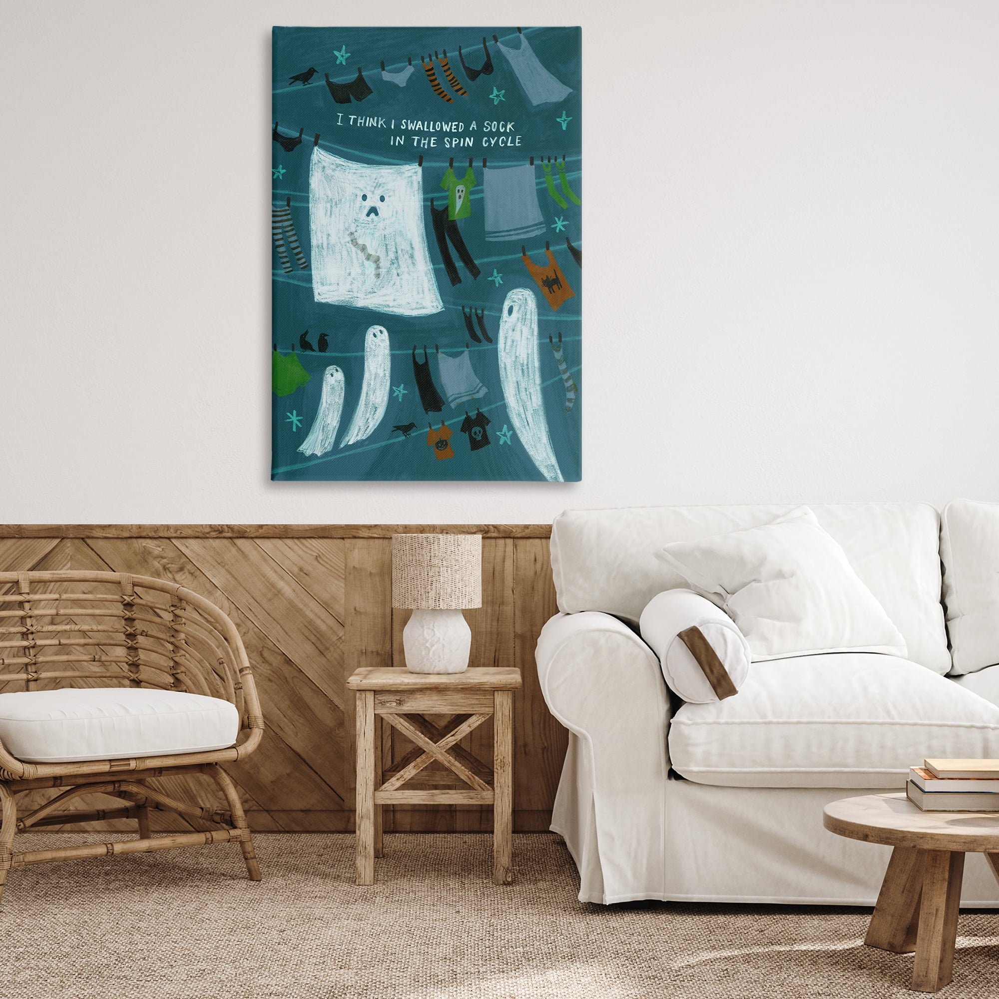 Stupell Industries Spooky Laundry Mystery Holiday Painting Wrapped Canvas Art Print Wall Art, 30 x 45