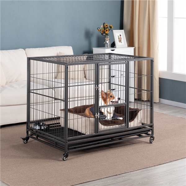 Topeakmart Foldable Rolling Metal Dog Crate for Medium/Large Dogs Metal