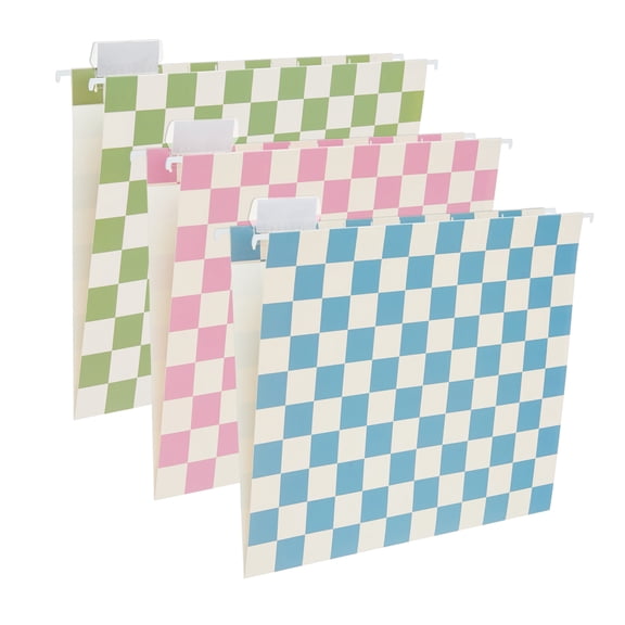 Y YOMA 12 Pack Decorative Hanging File Folders Letter Size Checkerboard Hanging Folder Pretty File Folder Organizer for Filing Cabinet Office Home with 1/5-Cut Adjustable Tabs, Peaceful Color