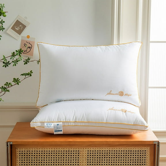 Hotel Pillow | Medium Soft Polyester Pillow Insert | 30.7x18.9 Inch Bed Pillow for Adults | White & Gray Breathable Sleeping Pillow for Home & Guest Room
