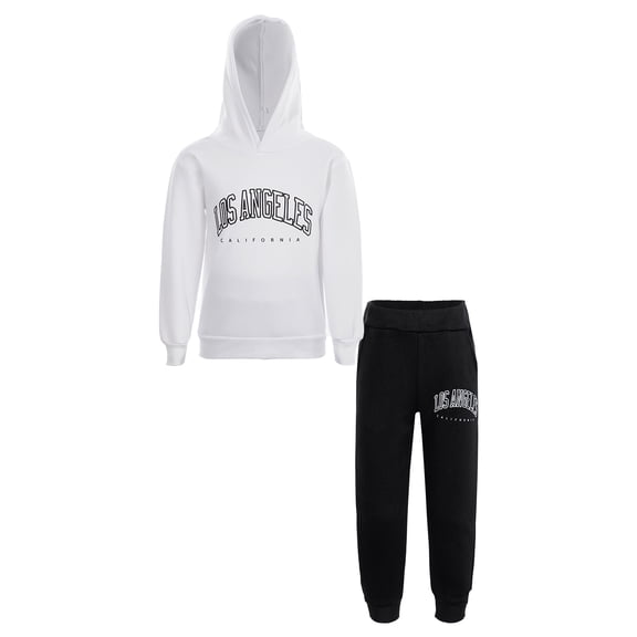 Hansber Kids Hooded Tracksuit Boys Girls Hoodie Top with Jogging Bottoms Sweatpants Activewear Set White&Black 150