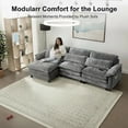 thumbnail image 4 of Howcool 113" Modular Sectional Sofa , 3 Seater L-Shaped Cloud Couch with Movable Ottoman, USB Charging Ports & Side Pockets, Sectional couchs for Living Room,Chenille Fabric,Grey, 4 of 7