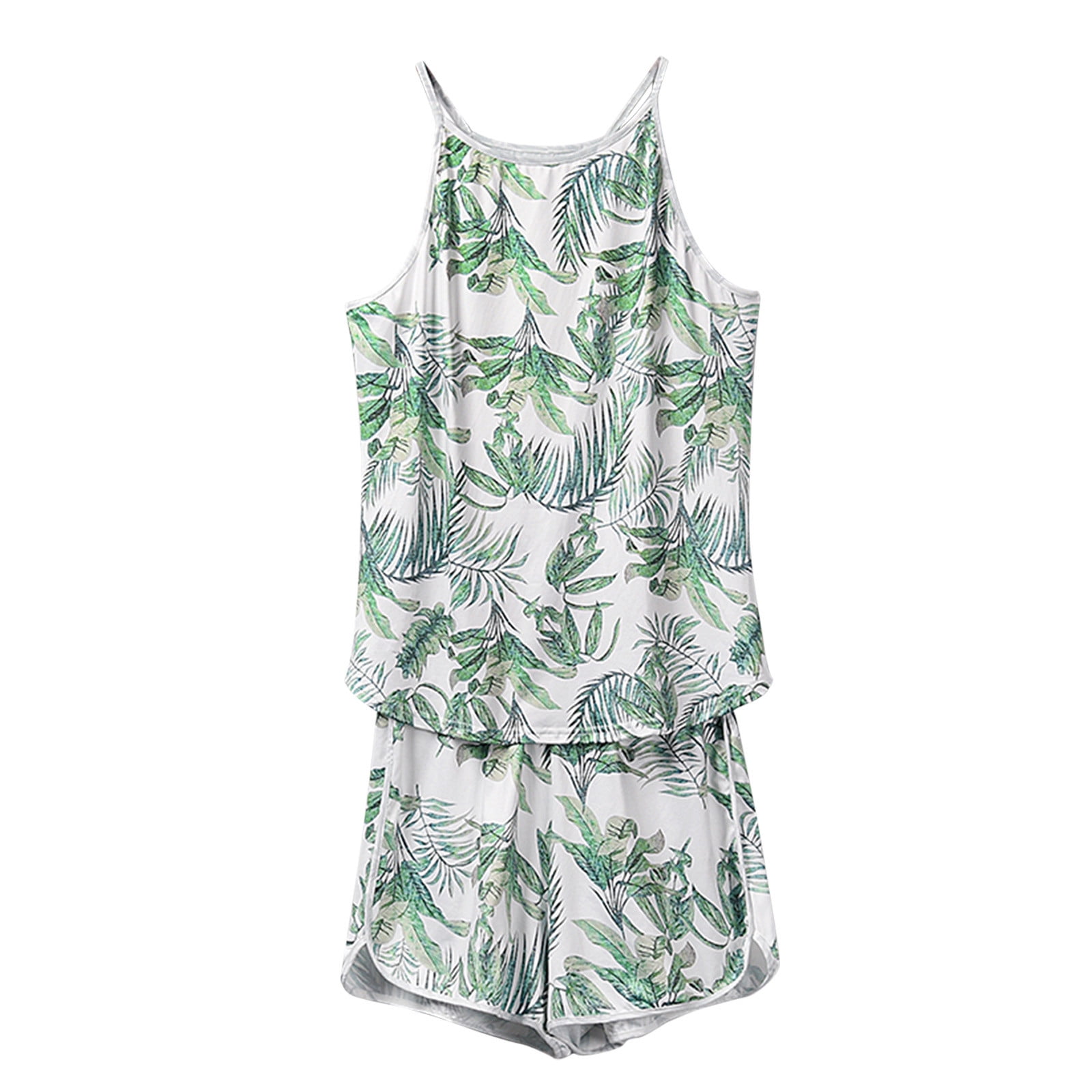 Yzhm Womens Leopard Print 2 Piece Pjs Sets Pajamas Comfy Sleeveless Sleepwear Soft Cami Top And Shorts Lounge Wear Green