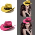 thumbnail image 2 of Woolen Felt Cowboy Hat for Adult with Belt Fashion Carnivals Party Costume Cap Women Men Halloween Festival Headwea, 2 of 5
