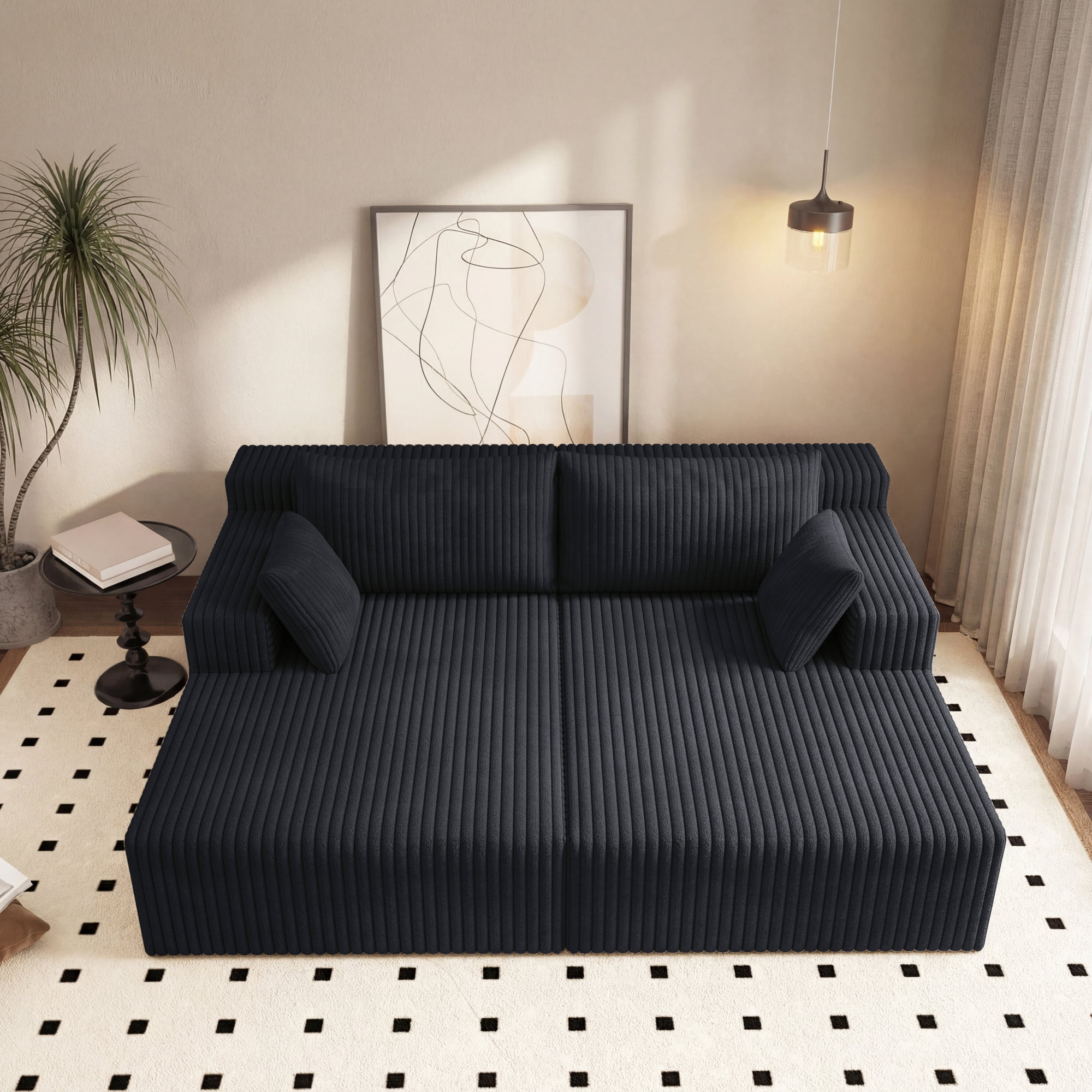 HOQBN 71" Oversized Double Chaise Lounges Indoor,Upholstered Corduroy Boneless Couch with 4 Pillows,Reading Lazy Cloud Plush Sofa Bed for Living Room, Bedroom,No Assembly,Antique Black