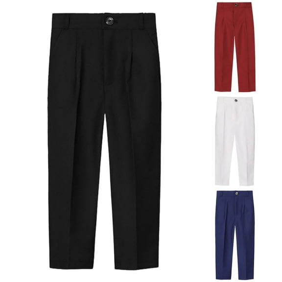 WUANDIXFA Boys Dress Pants Solid Adjustable Waist Straight Slim Fit Flat Front Uniform Pants 5T-16Y (Black, 7-8 Years)
