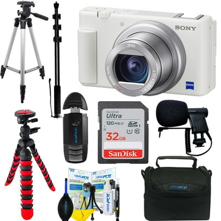 Sony ZV-1 Compact Digital Vlogging 4K Camera (White) for Content Creators & Vloggers + Buzz-Photo Advanced Photography Kit