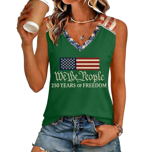 4Th of July Shirts Women Summer Sleeveless Tops Funny Ladies V Neck Patriotic Tshirts American Flag Graphic Tees