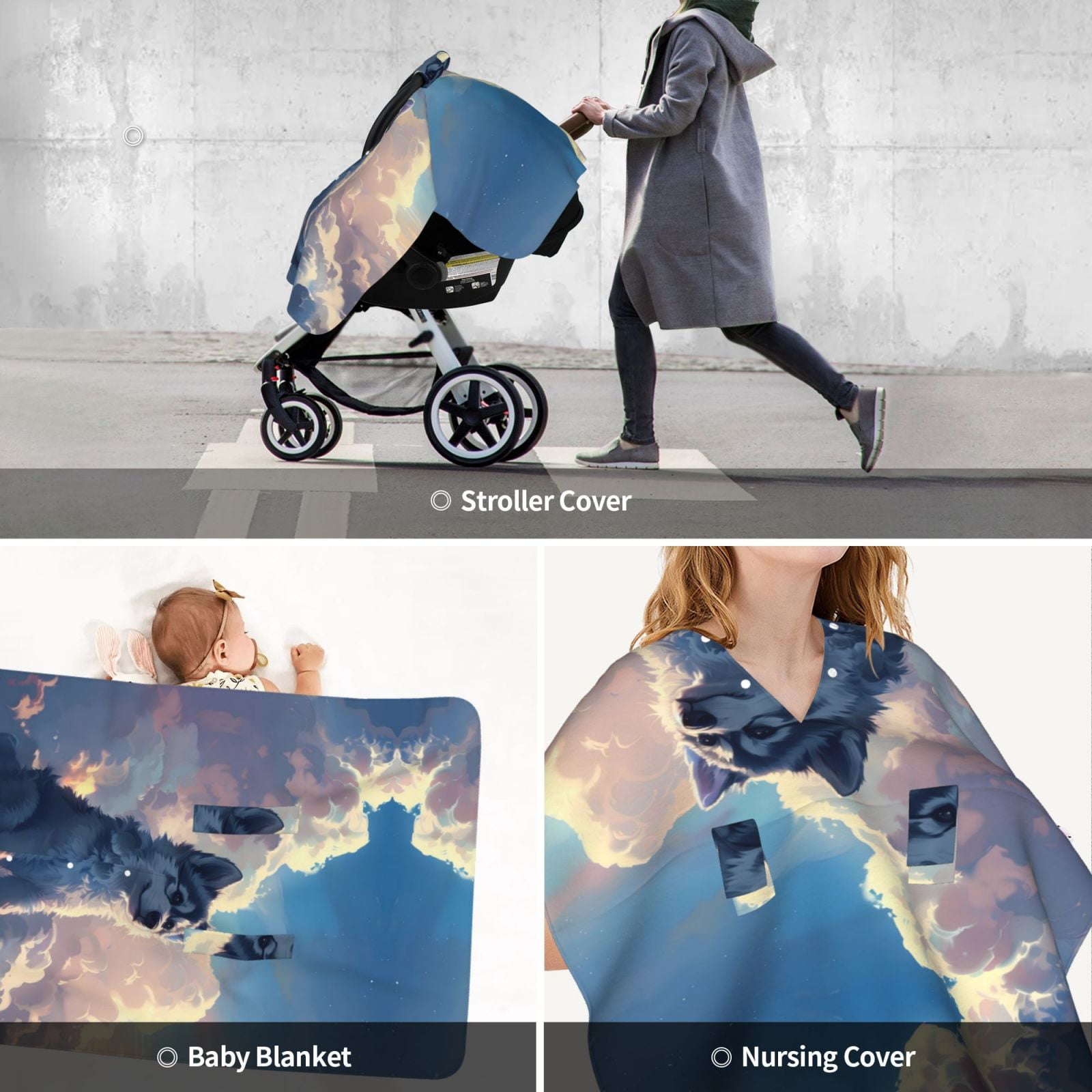 Car Seat Cover Baby - Cloud Wolf Breathable Infant Car Seat Cover for Baby Carseat, Lightweight Comfort Baby Essentials Must Haves Newborn Stuff for Girl Boy