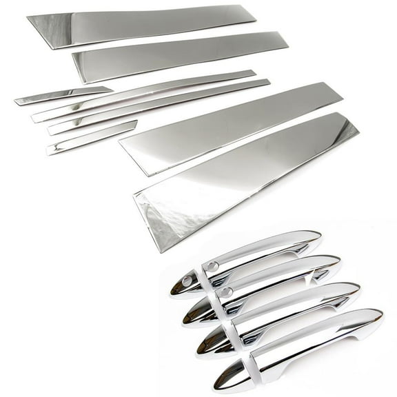 Sizver Combo Polished Door Pillars Handle Covers For 2017-2018 Honda Ridgeline